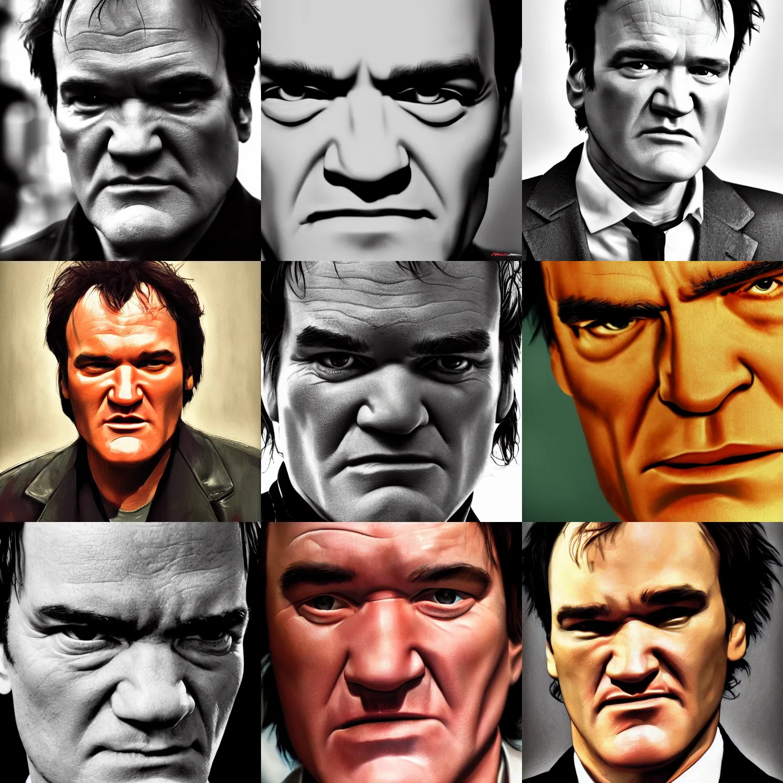 Prompt: a portrait of quentin tarantino, close-up photo, realistic, 4k, detailed