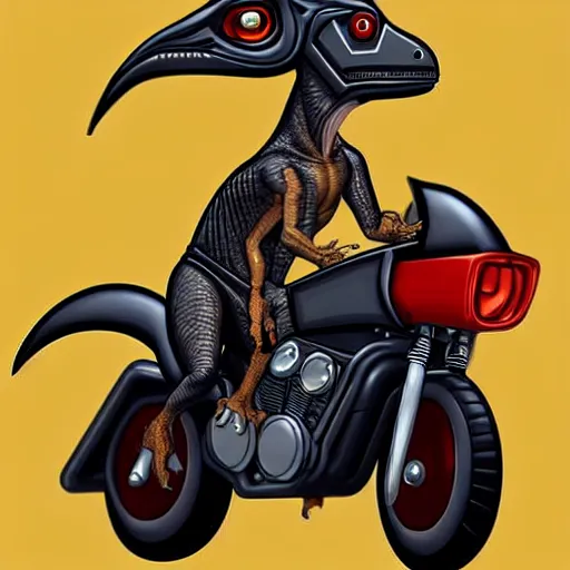 Image similar to a velociraptor riding a motorbike wearing a leather jacket, mordenism, trending on artstation, make it look like it was created by dall - e 2