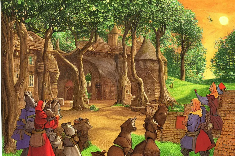 Prompt: an elaborate and dense scene from redwall abbey by brian jacques
