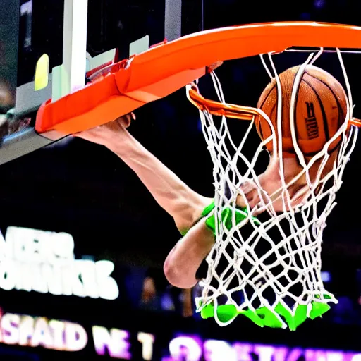 Image similar to photograph of the joker from batman dunking, highlights of the 2 0 1 9 nba slam dunking contest