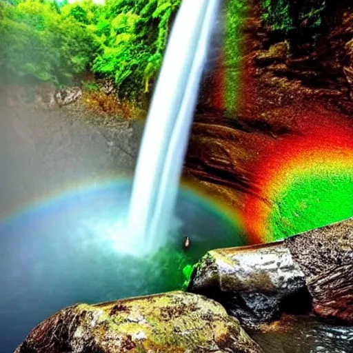 Prompt: very beautiful waterfall with rainbow in front of it, beautiful, splendind, unity