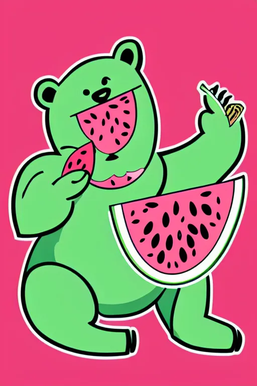 Image similar to Bear eating a watermelon, sticker, colorful, illustration, highly detailed, simple, smooth and clean vector curves, no jagged lines, vector art, smooth