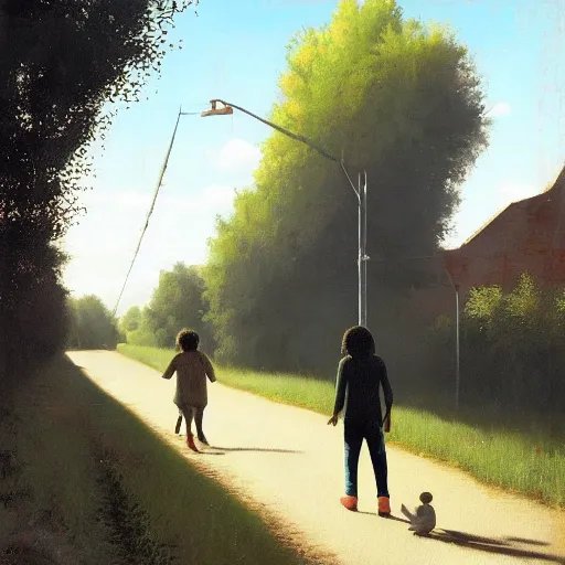 Prompt: bob marley walking along the gistelsesteenweg, painted by scott listfield, sunny, happy