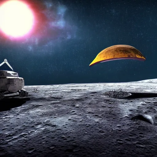 Prompt: a photo of an epic spaceship landing on the moon, hdr, atmospheric