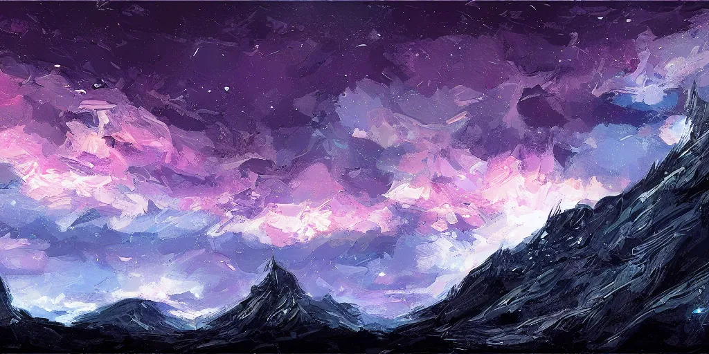 Image similar to willem dafoe, mountain landscape, night sky, digital art, digital painting, celestial, majestic, colorful