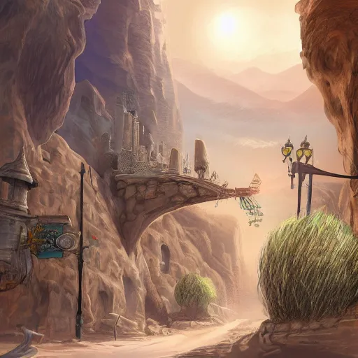 Image similar to streets of a fantasy desert kingdom, 8 k concept art highly detailed illustration