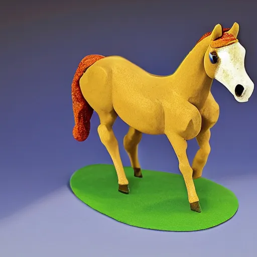 Prompt: horse on a table, claymation