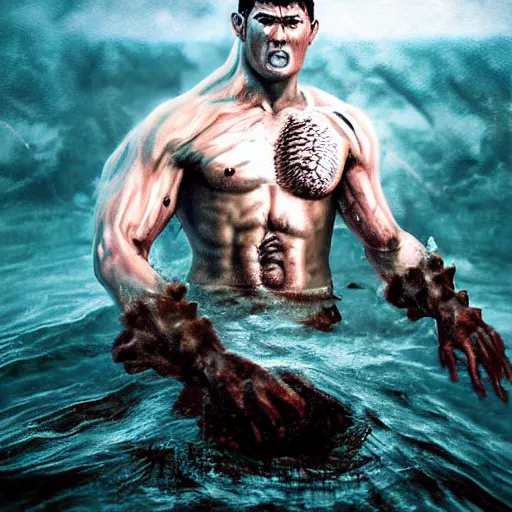 Image similar to hyper realistic photoshop photo edited by expert painting photorealistic shockingly amazing portrait of guts from berserk submerged in water ,extremely detailed, made by wlop and maxwell boas