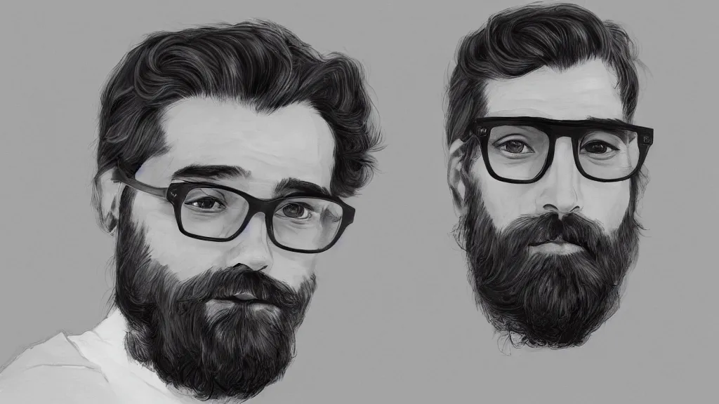 Prompt: portrait of handsome brown-haired bearded man with glasses, by Johanna Martine, Henry Justice Ford, trending on Artstation,