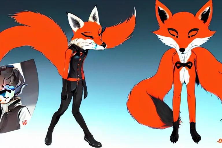 Image similar to a furry tan male fox on a persona 5 : royal ( by atlus ) video game splash screen, a furry male sandcolored tan fox fursona ( has hair ), persona 5 phantom thief style