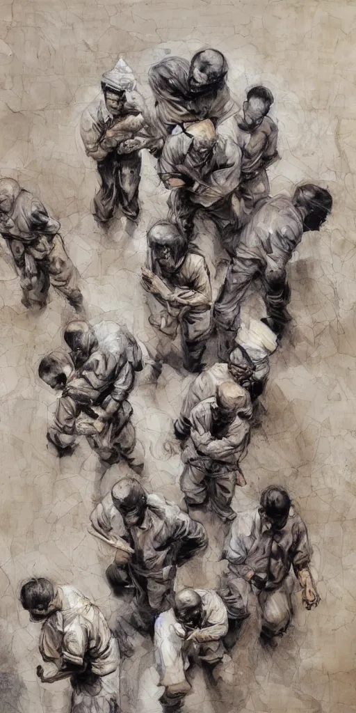 Image similar to oil painting scene from prison by kim jung gi