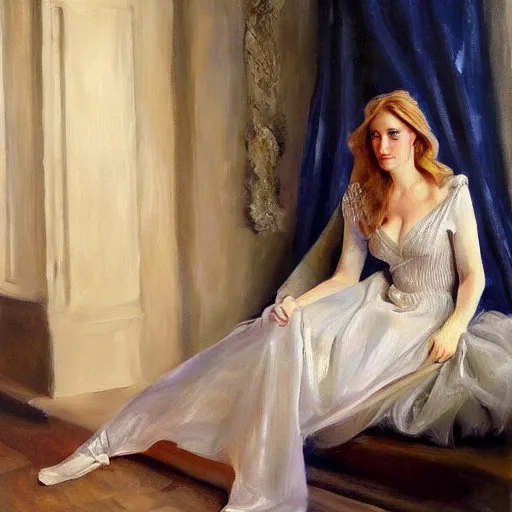 Prompt: full length portrait of a elven princess (Kate Winslet), oil canvas, inspired by John Singer Sargent's Lady Macbeth