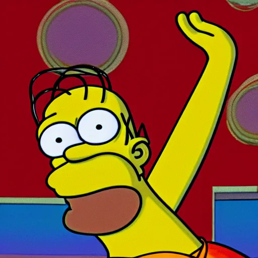 Prompt: Homer Simpson on his first LSD trip 4K quality 8K texture