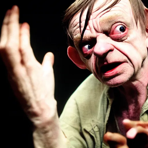 Image similar to mark e smith as gollum with the ring of power