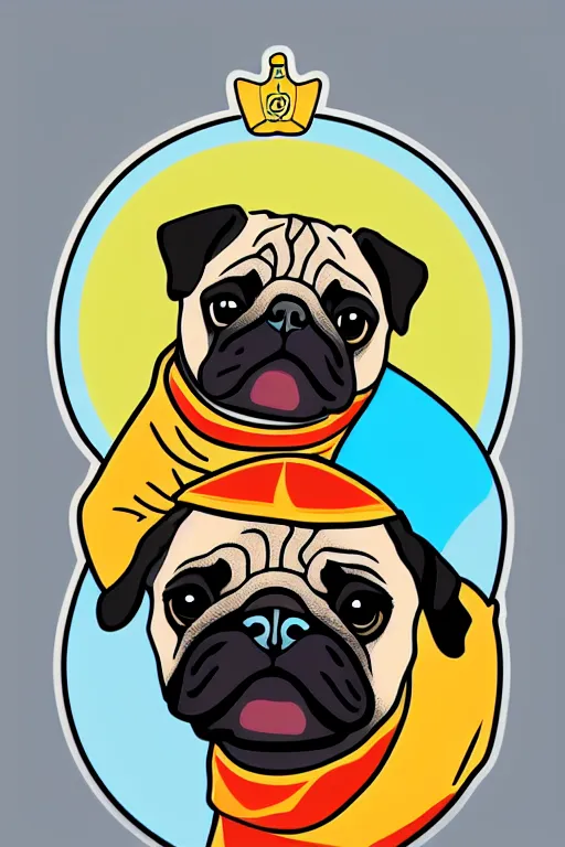 Prompt: Portrait of a pug as the pope, sticker, colorful, illustration, highly detailed, simple, smooth and clean vector curves, no jagged lines, vector art, smooth