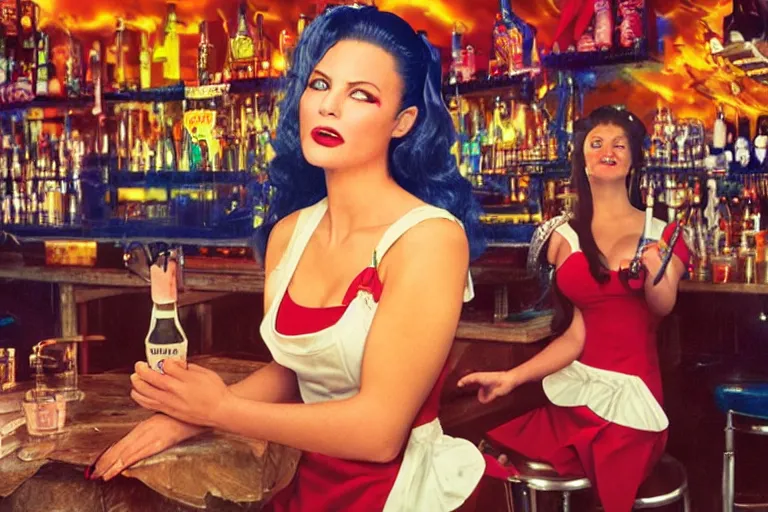 Prompt: singing waitress in a bar by david lachapelle