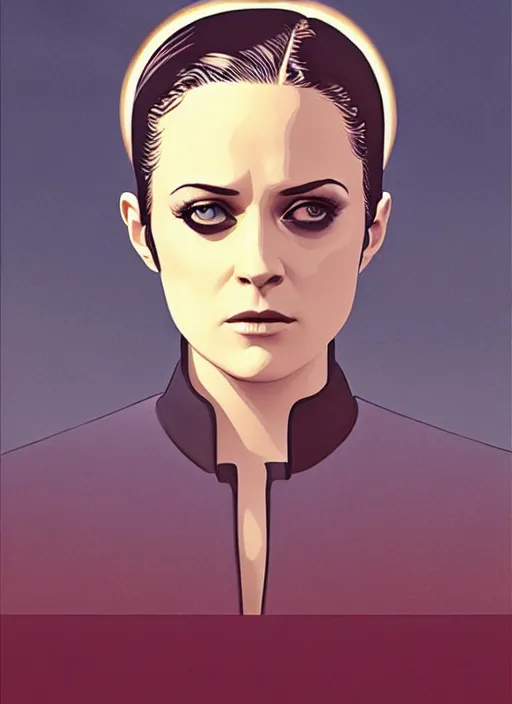 Image similar to poster artwork by Michael Whelan and Tomer Hanuka, a portrait of Evan Rachel Wood in Westworld, clean