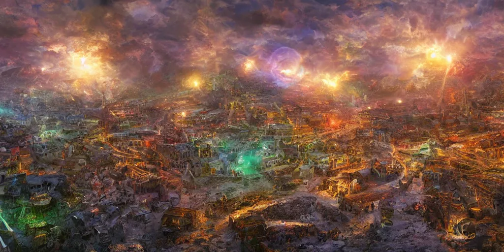 Image similar to and when this happens, and when we allow freedom ring, when we let it ring from every village and every hamlet, from every state and every city, ultrafine highly detailed hyper colorful illustration, sharp focus, rozalski, unreal engine highly rendered, global illumination, radiant light, intricate and detailed environment