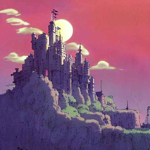 Image similar to howl's moving castle by studio ghibli, matte painting