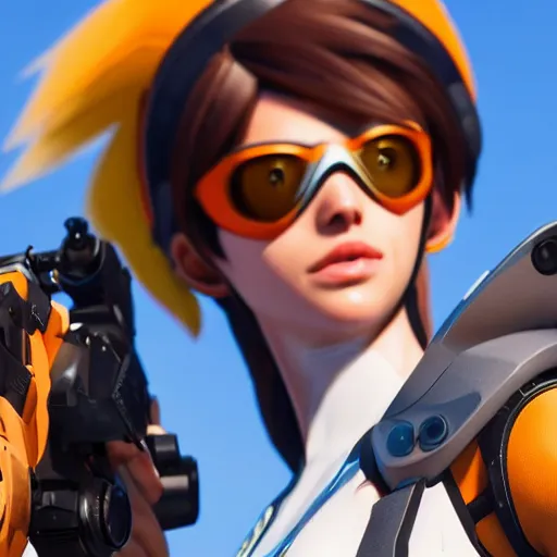 Image similar to realistic still of tracer, amazing details 8 k beautiful, ultra realistic, sharp focus, cinematic lightening, 8 k