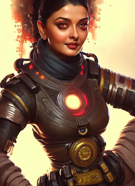 Image similar to portrait of apex legends, aishwarya rai, intricate, elegant, glowing lights, highly detailed, digital painting, artstation, glamor pose, concept art, smooth, sharp focus, illustration, art by artgerm and greg rutkowski, artey freytag