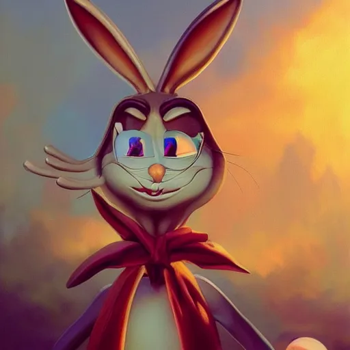 Image similar to bugs bunny cosplay salvador dali, art by wgreg rutkowski. during golden hour. extremely detailed.