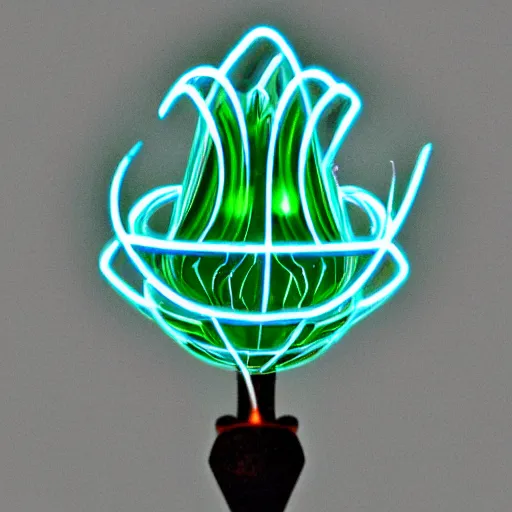Prompt: a cybertronic tulip flower, mechanical, metallic, glowing