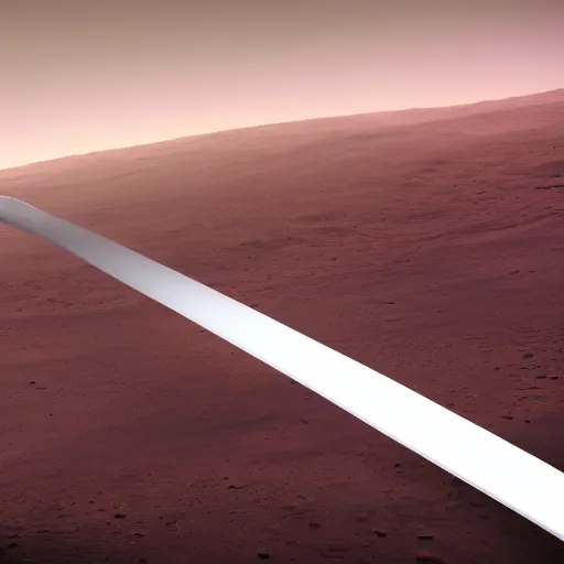 Prompt: two identical sleek white very long spacecrafts in parallel diagonally over the surface of mars dramatic lighting, highly detailed, photorealistic, cinematic, sci-fi, octane render