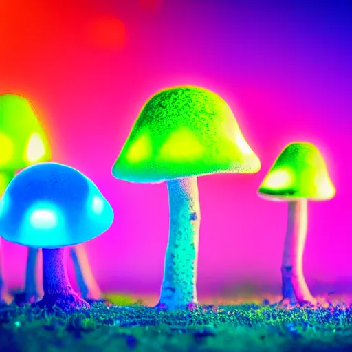 Image similar to adorable toadstools, psychedelic art, neon glow, behance hd, bokeh