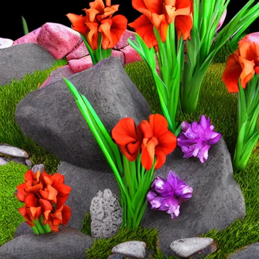 Prompt: gladiolus flowers made from rocks and gemstones, unreal engine