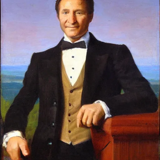 Image similar to portrait of Robert Herjavec, in the style of the Hudson River School