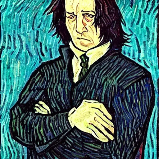 Prompt: highly detailed Professor Snape in Harry Potter, by Van Gogh