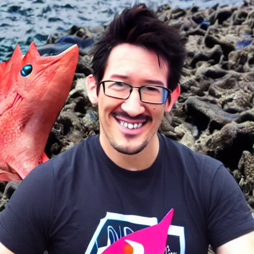 Image similar to markiplier with shark fins