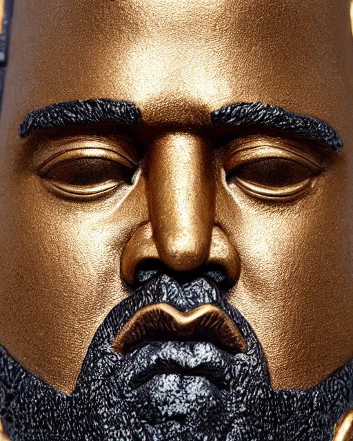 Image similar to highly detailed closeup, face profile portrait of a kanye west as a solid gold statue, depth of field, nicoletta ceccoli, mark ryden, lostfish, max fleischer, breathtaking, detailed and intricate environment, 8 k resolution, hyperrealistic, octane render