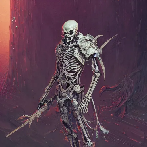 Prompt: a detailed portrait of a necromancer with a skeletal armor, by victo ngai and greg rutkowski, digital art, realistic painting, very detailed, fantasy, dnd, character design, trending on artstation