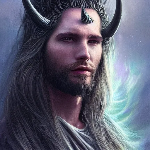 Prompt: hardmesh detail portrait and full body of flying wizard, wearing horned mask, surrounded a tornado, detailed, realistic, long hair, levitating wizard, inside the tornado, highly detailed, fantasy, digital painting, trending on artstation, concept art, sharp focus, illustration, art by artgerm and greg rutkowski and magali villeneuve