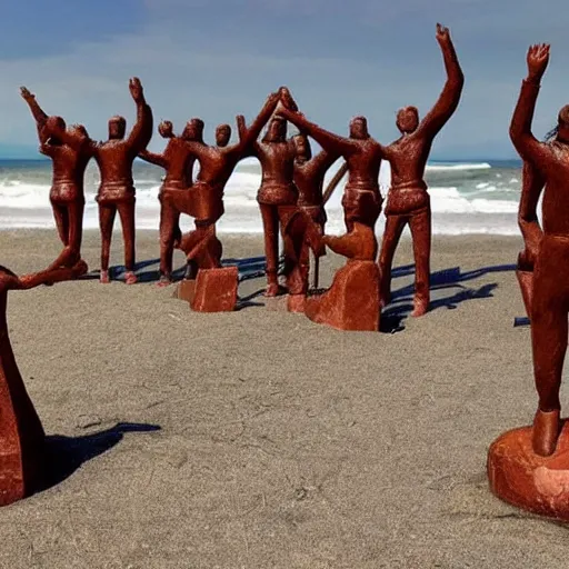 Image similar to This sculpture depicts a scene from the Spanish Civil War, which was a time of great turmoil and strife in Spain. The sculpture shows a group of people on a beach, with the ocean in the background. The people in the sculpture are all different sizes and shapes, and they are all looking in different directions. The sculpture is full of color and movement, and it is very expressive. The sculpture is also very powerful and emotional, and it has a very strong impact on the viewer. ivory by Suzanne Valadon flowing