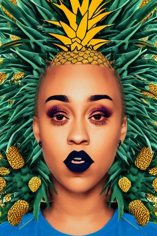 Image similar to doja cat as a pineapple, human face in the shape of a pineapple