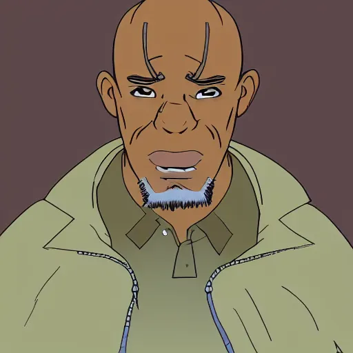 Image similar to a despondent 52 year old black man, in the style of the boondocks, highly detailed