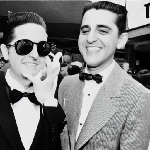 Image similar to G-Eazy meeting Frank Sinatra in the Hollywood Boulevard, filmed by Steven Spielberg