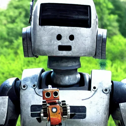 Image similar to chappie the robot, smoking a blunt