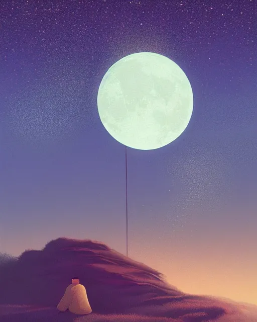 Image similar to beautiful painting of a serene moon at night, art by mike winkelmann, sky night, illustration, highly detailed, simple, smooth and clean vector curves, no jagged lines, vector art, smooth, artstation