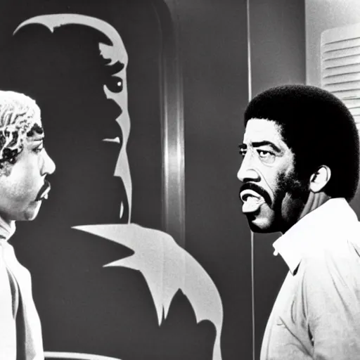 Image similar to richard pryor talking to superman, 1 9 7 0 s, film grain, heavy grain, cinematic compositions, directed by scorsese