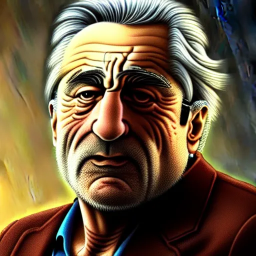 Image similar to Robert de Niro, with an arrogant facial expression, as a wrathful god looking down from the sky, dungeons and dragons portrait, highly_detailed!!, Highly_detailed_face!!!, artstationhq, concept art, sharp focus, illustration, Matte painting, art by Leonardo da Vinci and Michelangelo and Botticelli