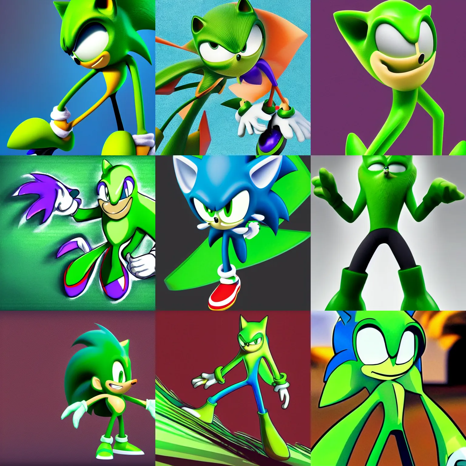 Prompt: a new design for green sonic in pixar style