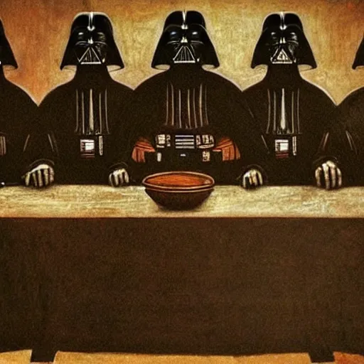 Image similar to darth vader darth vader in the last supper by leonardo davinci