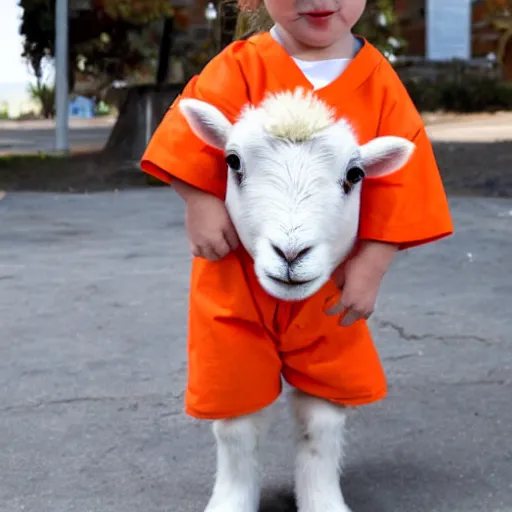 Image similar to cute lamb wearing orange inmate clothes