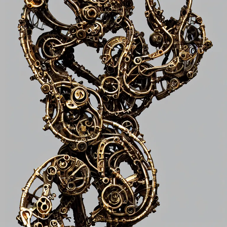 Prompt: studio photograph of biomechanical font of a letter made out of polished bronze and jewels, beautiful trending on artstation 8 k