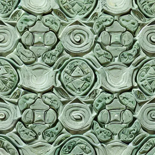 Image similar to thin lines, fractals, lichen macro, serpentine twisty maze, carved soapstone ceiling relief paneling white and pale green, gaudi