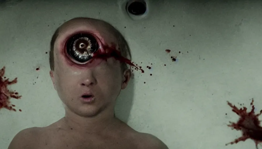 Prompt: Big budget horror movie about people being absorbed and digested by an eyeball blob monster.
